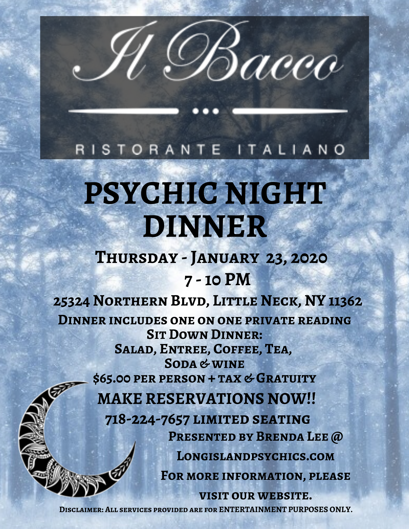 Long Island Psychics Dinner and One On One Psychic Reading